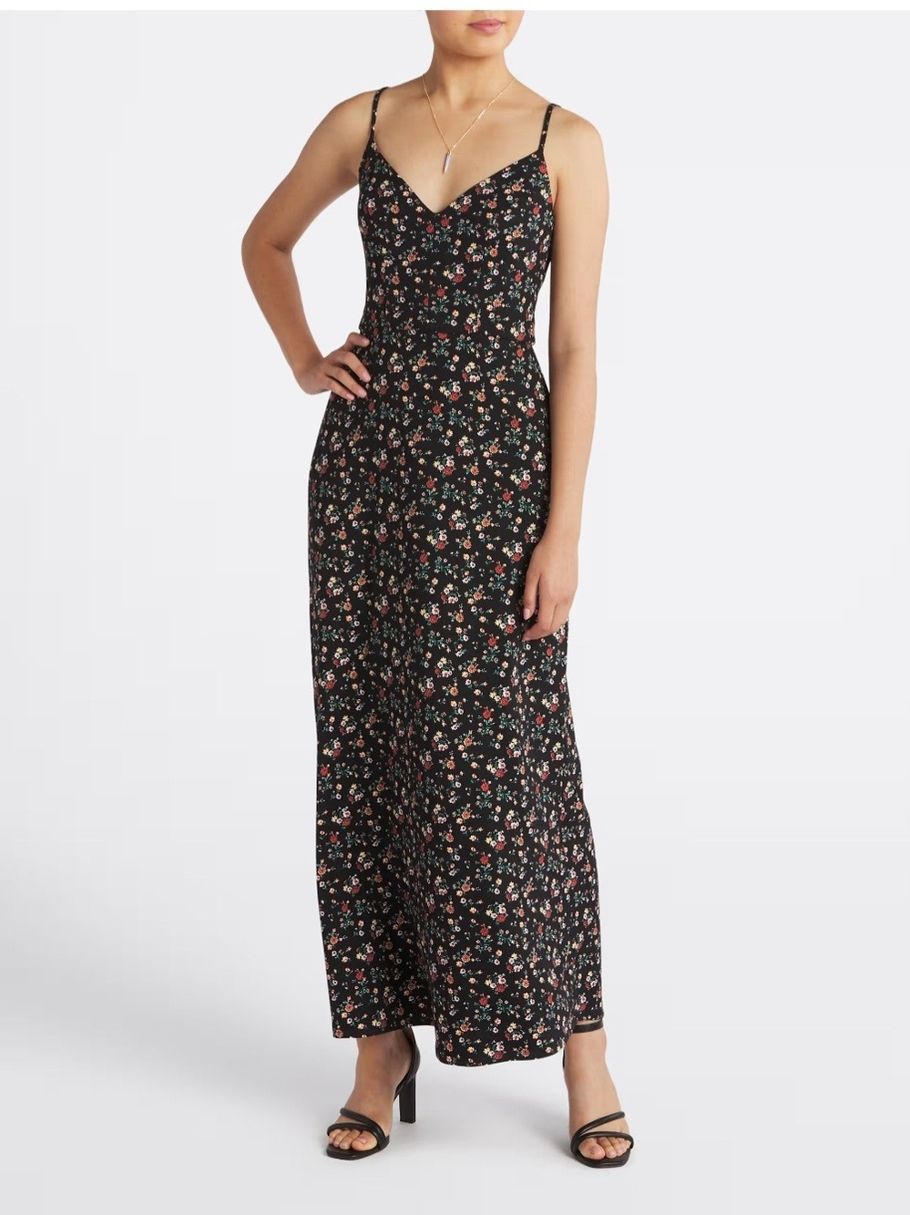 >nine britton< Black Floral Maxi Slip Dress